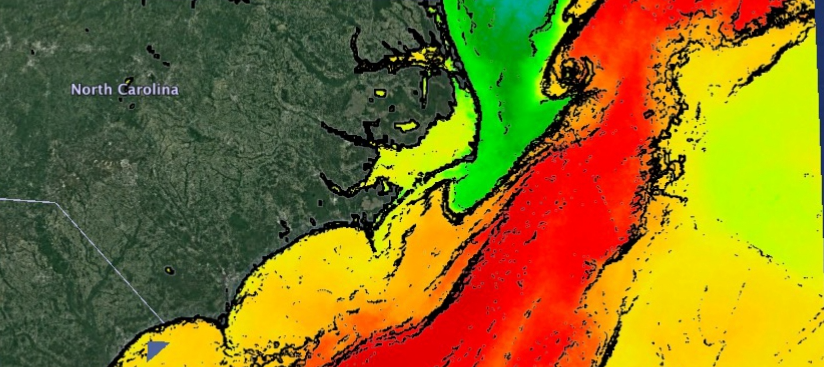 sea surface temp off NC, edges marked